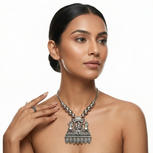 Oxidized Silver Temple Necklace for Women | Traditional Statement Ethnic Jewelry with Beaded Chain