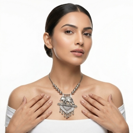 Oxidized Silver Elephant Pendant Necklace for Women | Traditional Tribal Statement Ethnic Jewelry