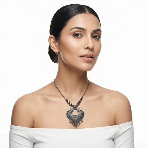 Oxidized Silver Heart-Shaped Pendant Necklace for Women | Traditional Statement Ethnic Jewelry
