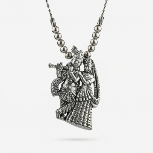 Oxidized Silver Radha Krishna Pendant Necklace for Women | Traditional Spiritual Ethnic Jewelry
