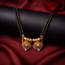 Traditional Dual-Pendant Mangalsutra Necklace | Double-Stranded Black Bead Gold-Tone Jewelry | Ethnic Indian Bridal Neckpiece with Meenakari & CZ Accents | Cultural Wedding Jewelry for Women