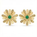 Infuse your look with the vibrant spirit of spring with these exquisitely crafted gold-toned earrings. Combining a playful botanical silhouette with the regal allure of emerald-green tones, these studs are a fresh and sophisticated tribute to nature’s beauty.