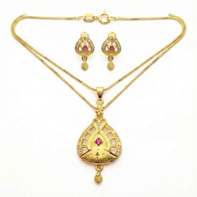 Embrace the peak of heritage-inspired luxury with this masterfully crafted jewelry set. Featuring a masterclass in architectural line-work and vibrant gemstone accents, this piece offers a sophisticated "shrine-style" silhouette that serves as a radiant expression of timeless grace and modern opulence.