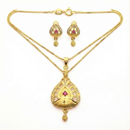 Embrace the peak of heritage-inspired luxury with this masterfully crafted jewelry set. Featuring a masterclass in architectural line-work and vibrant gemstone accents, this piece offers a sophisticated "shrine-style" silhouette that serves as a radiant expression of timeless grace and modern opulence.