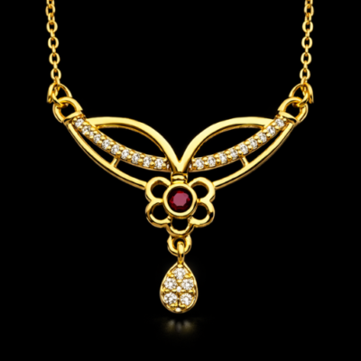 Infuse your jewelry collection with the timeless allure of traditional craftsmanship. This gold-toned necklace features an exquisite wing-inspired frame and a striking floral centerpiece, offering a sophisticated blend of architectural lines and delicate details.