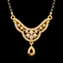 A masterpiece of intricate design and radiant sparkle, this gold-toned Mangalsutra features a stunning, web-like filigree centerpiece that offers a luxurious interpretation of a sacred classic.